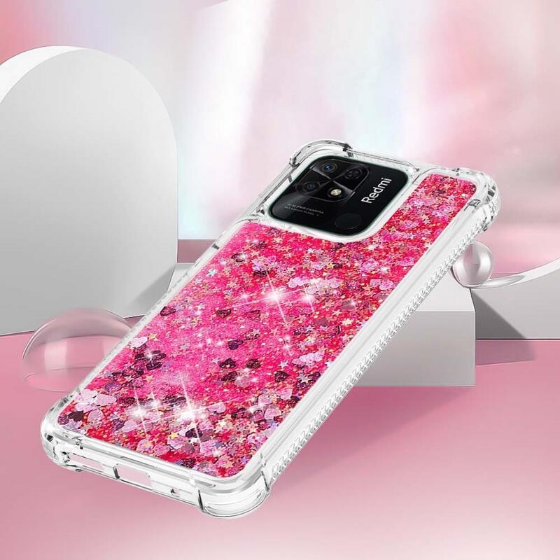 Glitter homokóra zselés tok Xiaomi Redmi 10C-hez - rózsaszín/szívek