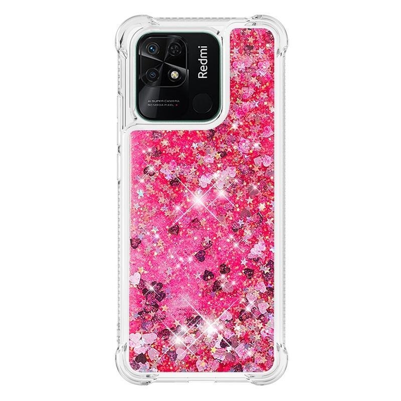 Glitter homokóra zselés tok Xiaomi Redmi 10C-hez - rózsaszín/szívek