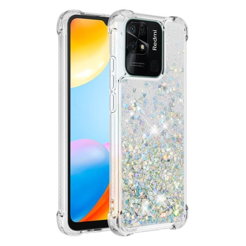 Csillogó homokóra zselés tok Xiaomi Redmi 10C-hez - ezüst/szív