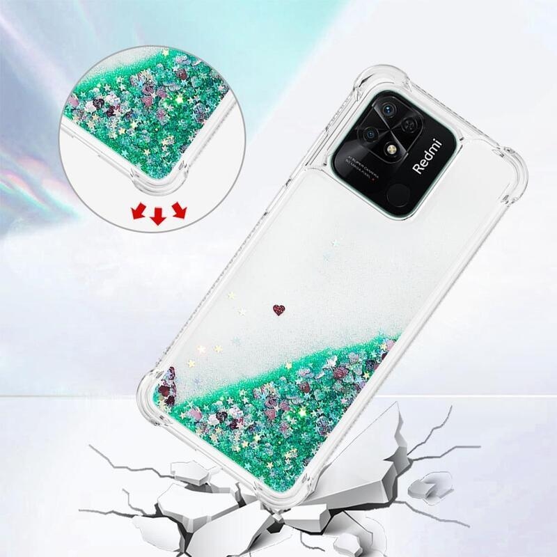 Glitter homokóra zselés tok Xiaomi Redmi 10C - zöld/szívek