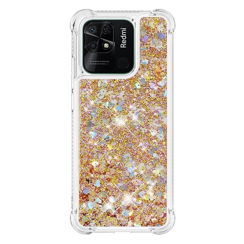 Csillogó homokóra zselés tok Xiaomi Redmi 10C - arany/szív