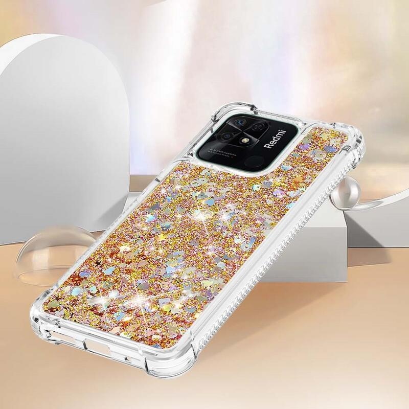 Csillogó homokóra zselés tok Xiaomi Redmi 10C - arany/szív