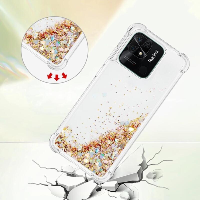 Csillogó homokóra zselés tok Xiaomi Redmi 10C - arany/szív