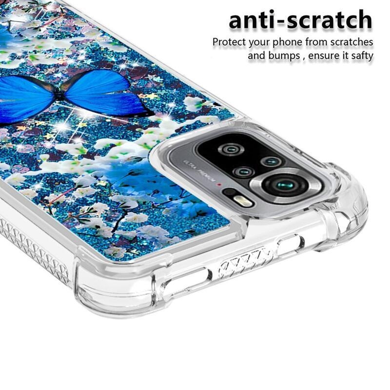 Glitter homokóra zselés tok Xiaomi Redmi Note 10 4G/Redmi Note 10S/Poco M5s - kék pillangó