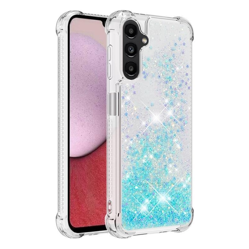 Glitter homokóra zselés tok Samsung Galaxy A14 4G/5G - kék/csillagok