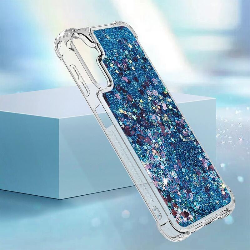 Glitter homokóra zselés tok Samsung Galaxy A14 4G/5G - kék/szívek