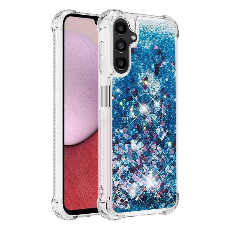 Glitter homokóra zselés tok Samsung Galaxy A14 4G/5G - kék/szívek