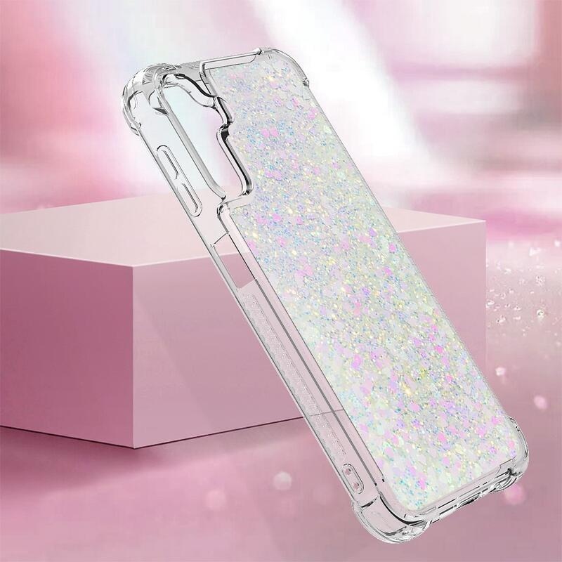 Glitter homokóra zselés tok Samsung Galaxy A14 4G/5G - rózsaszín/ezüst/szív