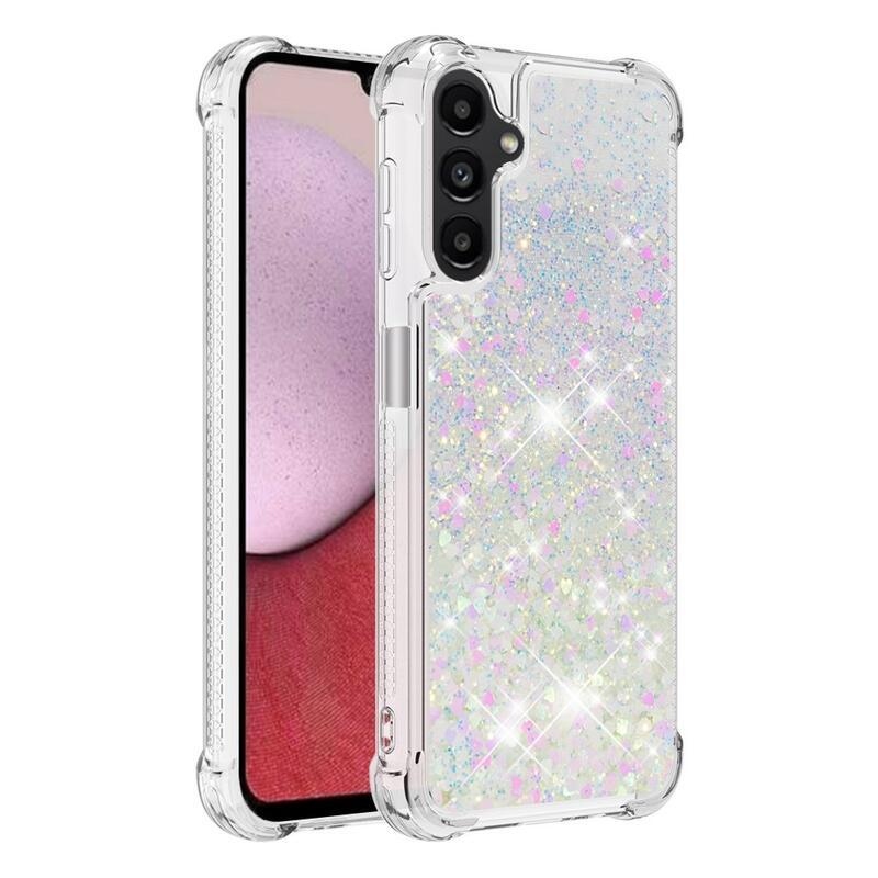 Glitter homokóra zselés tok Samsung Galaxy A14 4G/5G - rózsaszín/ezüst/szív