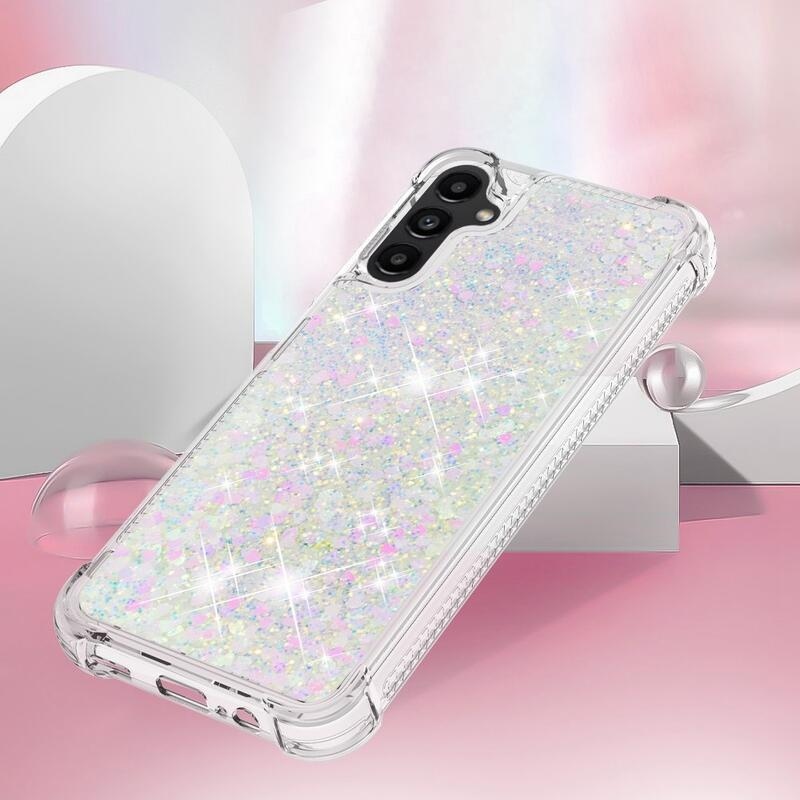 Glitter homokóra zselés tok Samsung Galaxy A14 4G/5G - rózsaszín/ezüst/szív