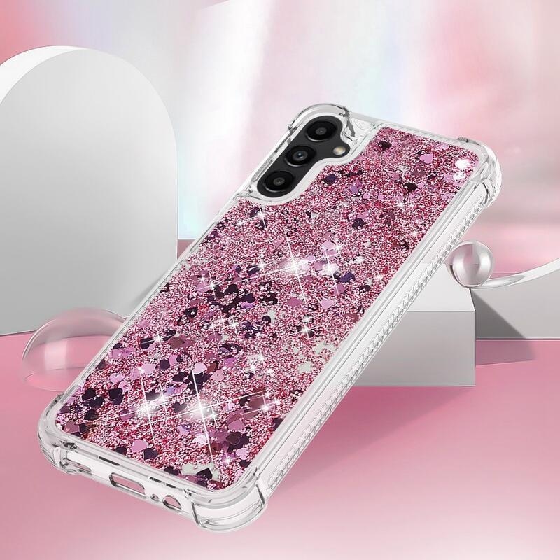 Glitter homokóra zselés tok Samsung Galaxy A14 4G/5G - rózsaarany/szív