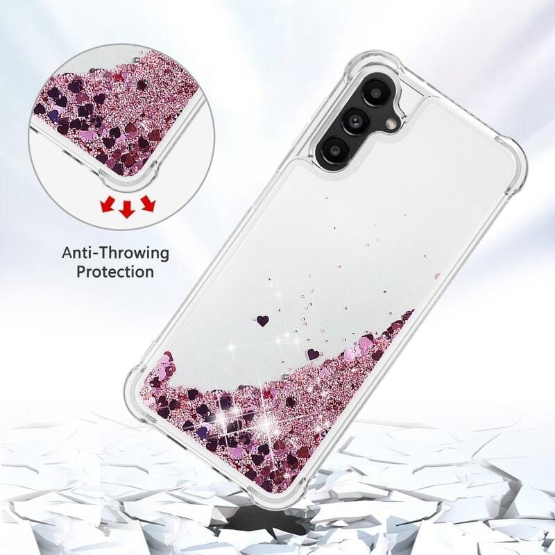 Glitter homokóra zselés tok Samsung Galaxy A14 4G/5G - rózsaarany/szív