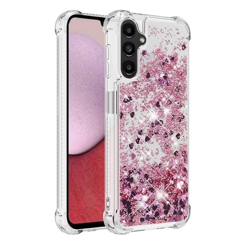 Glitter homokóra zselés tok Samsung Galaxy A14 4G/5G - rózsaarany/szív
