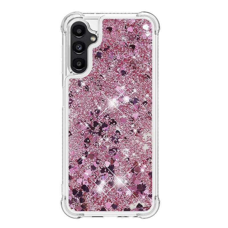 Glitter homokóra zselés tok Samsung Galaxy A14 4G/5G - rózsaarany/szív