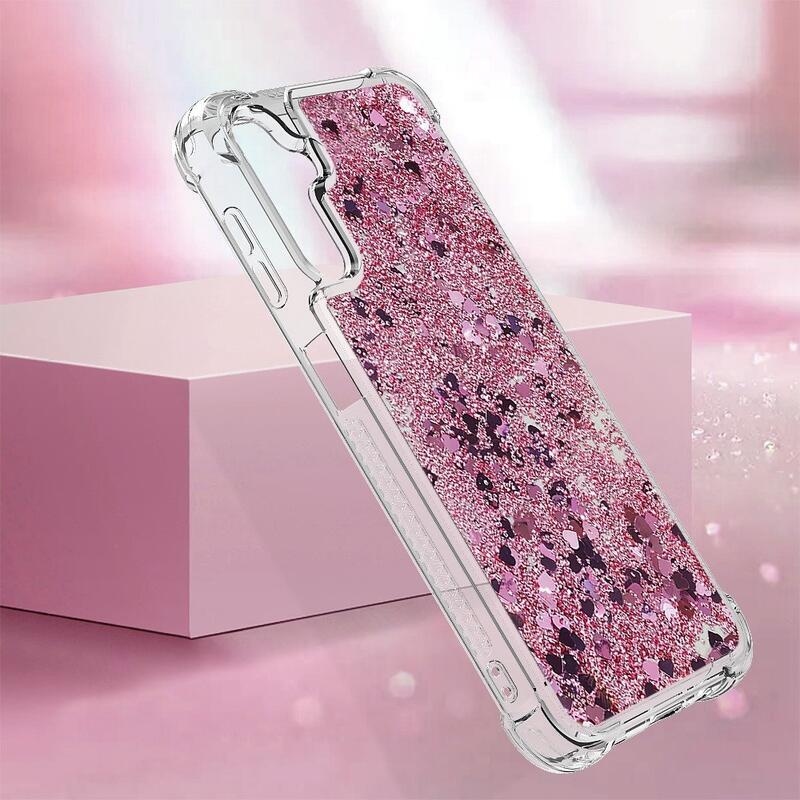Glitter homokóra zselés tok Samsung Galaxy A14 4G/5G - rózsaarany/szív