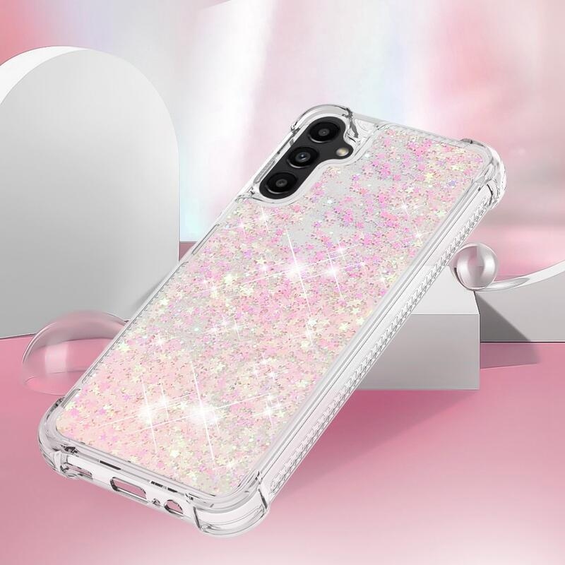 Glitter homokóra zselés tok Samsung Galaxy A14 4G/5G - rózsaszín/csillagok