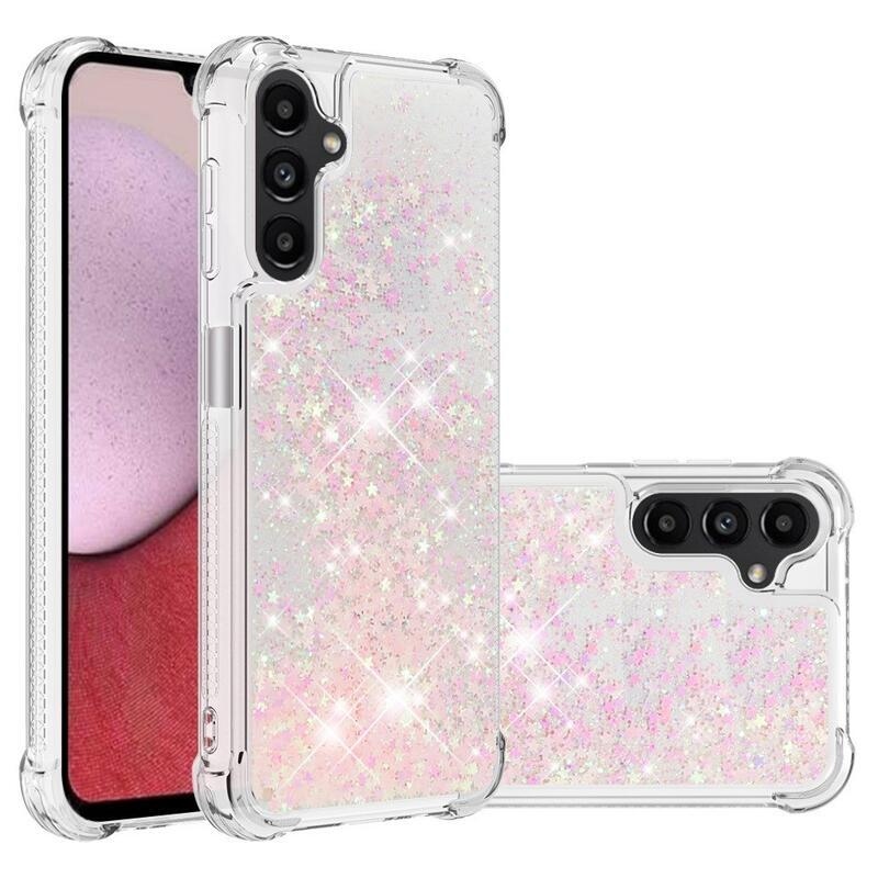 Glitter homokóra zselés tok Samsung Galaxy A14 4G/5G - rózsaszín/csillagok
