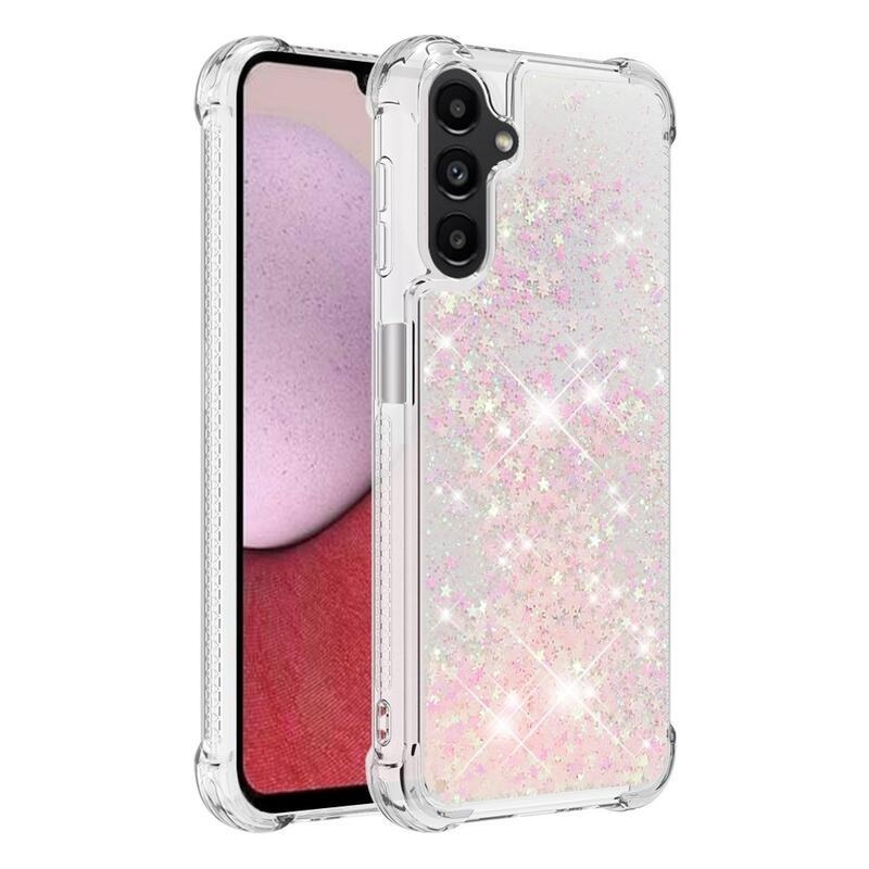 Glitter homokóra zselés tok Samsung Galaxy A14 4G/5G - rózsaszín/csillagok