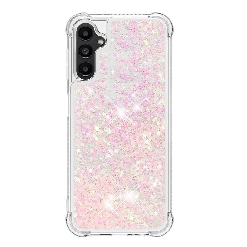 Glitter homokóra zselés tok Samsung Galaxy A14 4G/5G - rózsaszín/csillagok