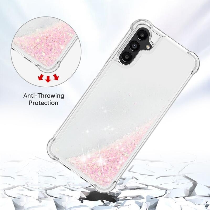 Glitter homokóra zselés tok Samsung Galaxy A14 4G/5G - rózsaszín/csillagok