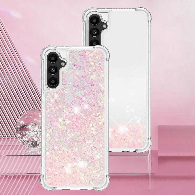 Glitter homokóra zselés tok Samsung Galaxy A14 4G/5G - rózsaszín/csillagok