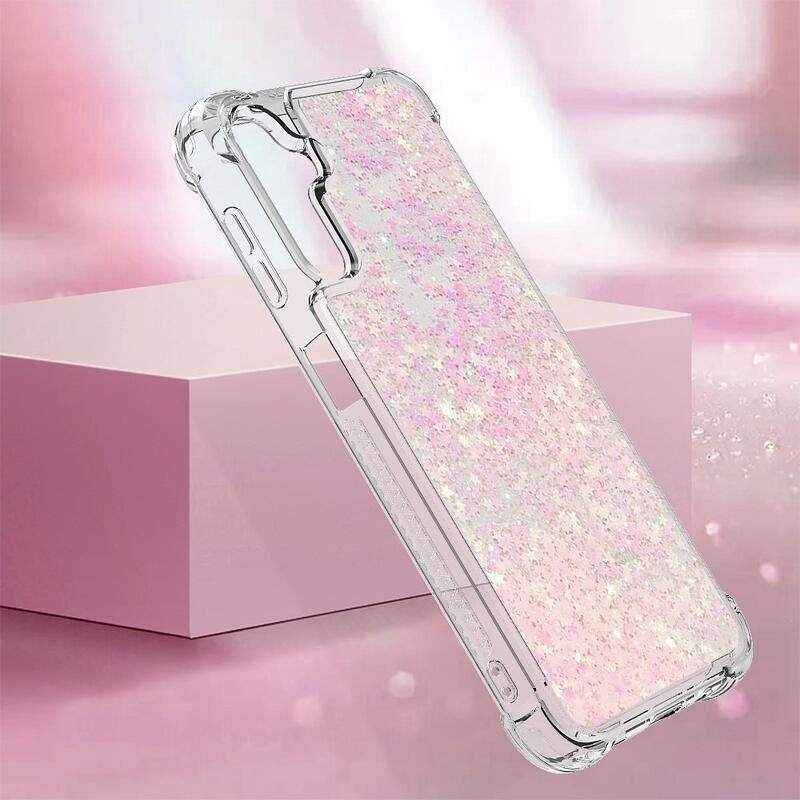 Glitter homokóra zselés tok Samsung Galaxy A14 4G/5G - rózsaszín/csillagok
