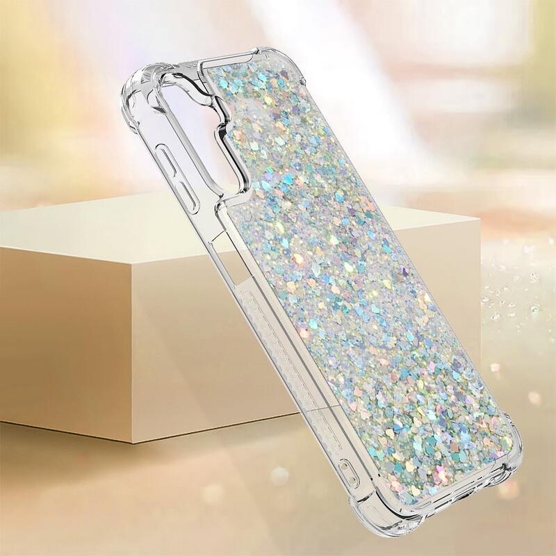 Csillogó homokóra zselés tok Samsung Galaxy A14 4G/5G - ezüst/szív