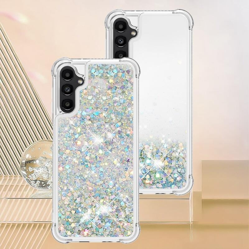 Csillogó homokóra zselés tok Samsung Galaxy A14 4G/5G - ezüst/szív