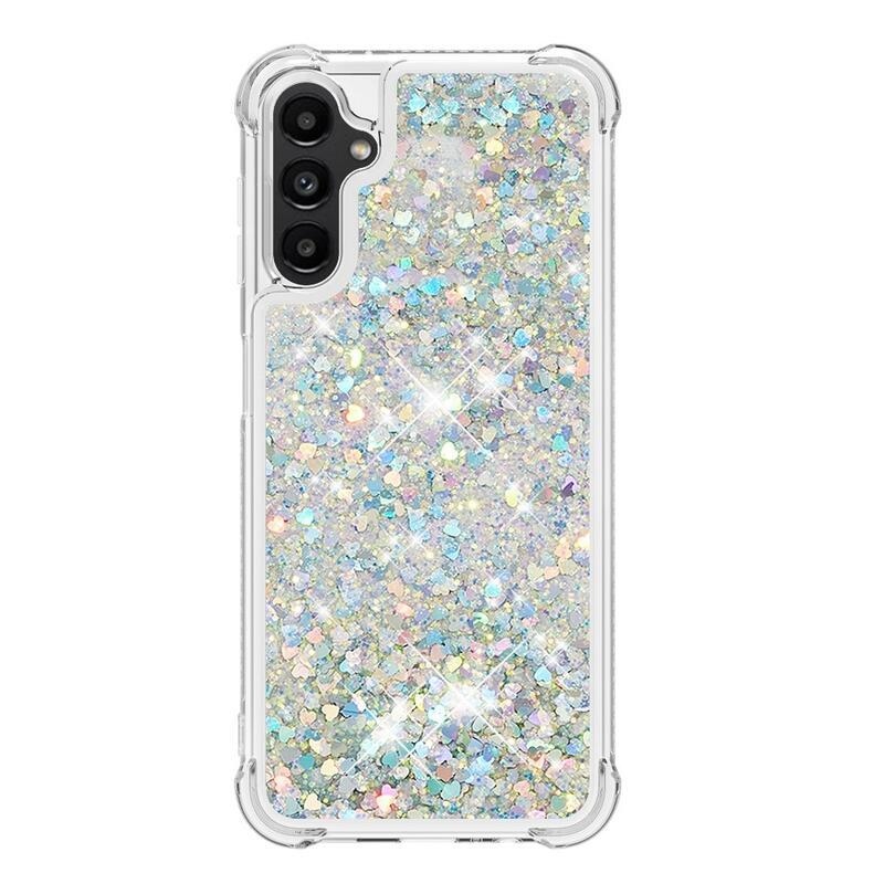 Csillogó homokóra zselés tok Samsung Galaxy A14 4G/5G - ezüst/szív