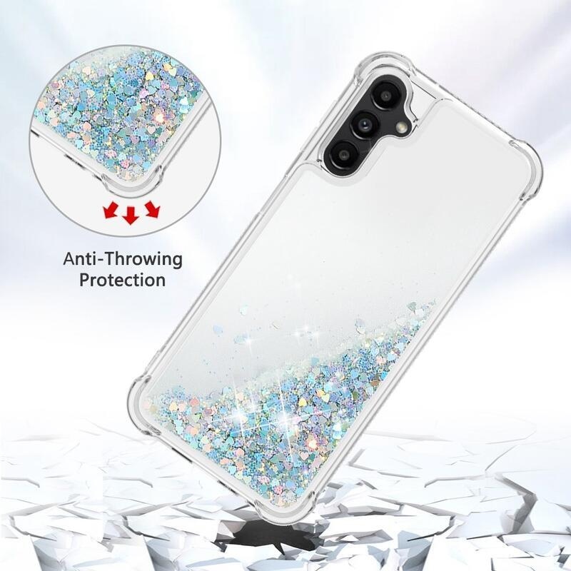 Csillogó homokóra zselés tok Samsung Galaxy A14 4G/5G - ezüst/szív