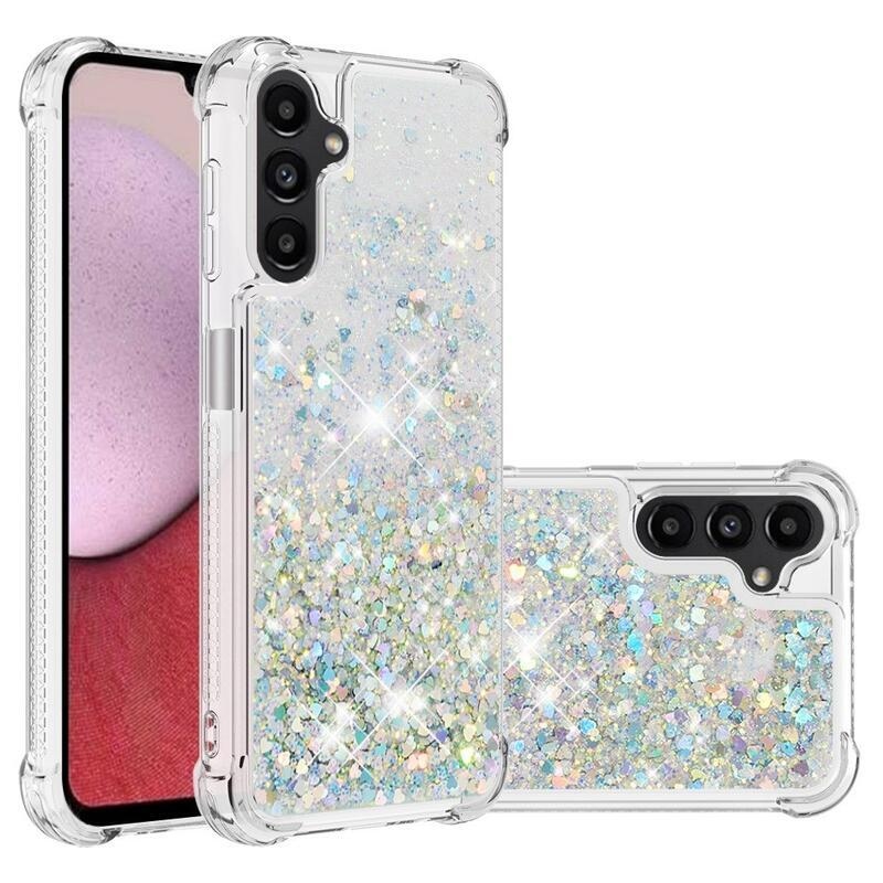 Csillogó homokóra zselés tok Samsung Galaxy A14 4G/5G - ezüst/szív