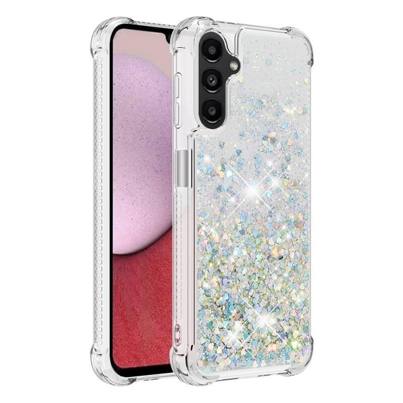 Csillogó homokóra zselés tok Samsung Galaxy A14 4G/5G - ezüst/szív