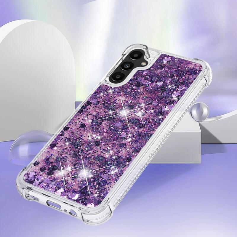 Glitter homokóra zselés tok Samsung Galaxy A14 4G/5G - sötét lila/szív