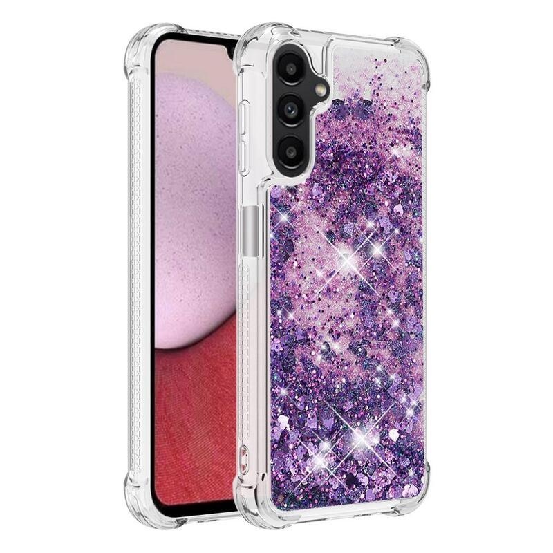 Glitter homokóra zselés tok Samsung Galaxy A14 4G/5G - sötét lila/szív