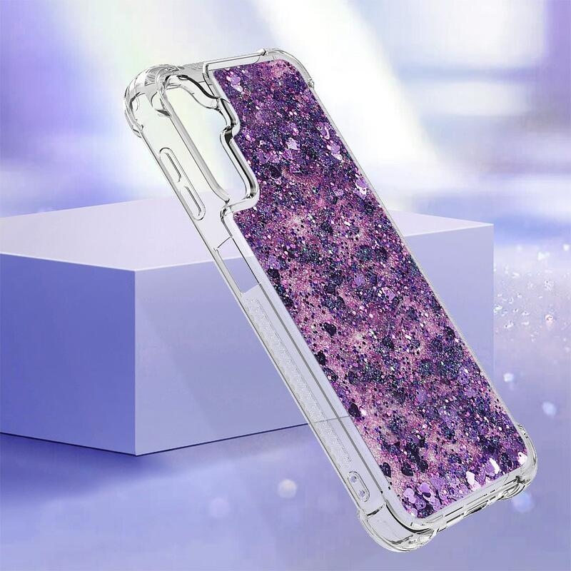 Glitter homokóra zselés tok Samsung Galaxy A14 4G/5G - sötét lila/szív