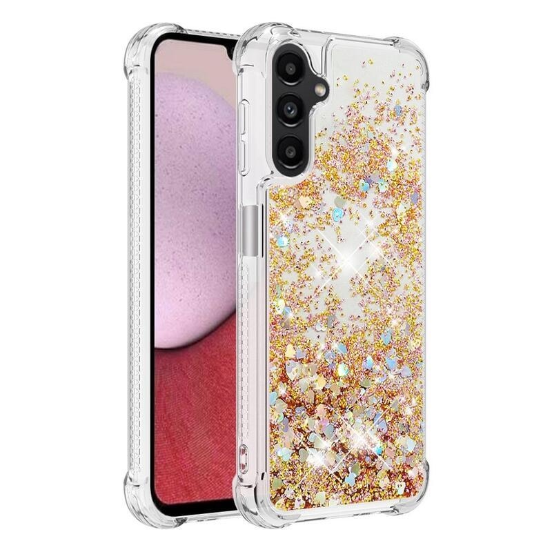 Glitter homokóra zselés tok Samsung Galaxy A14 4G/5G - arany/szív