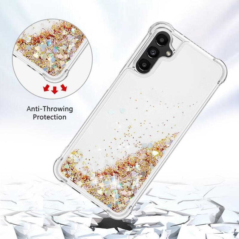 Glitter homokóra zselés tok Samsung Galaxy A14 4G/5G - arany/szív