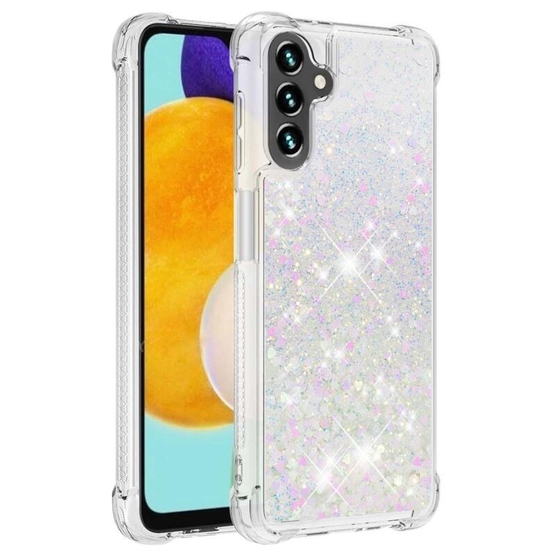 Csillogó homokóra zselés tok Samsung Galaxy A34 5G - rózsaszín és ezüst/szívecske