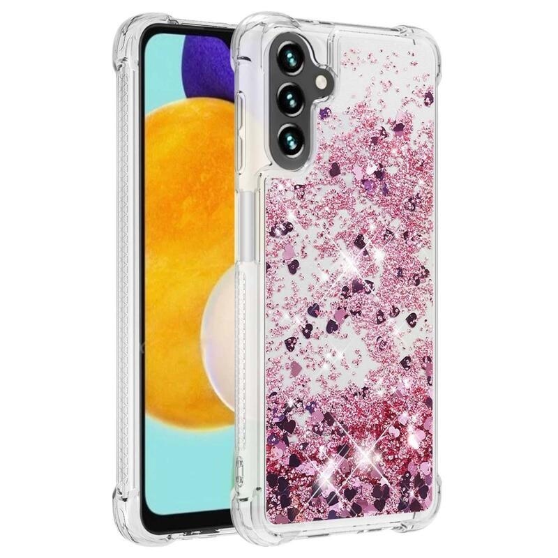 Glitter homokóra zselés tok Samsung Galaxy A34 5G - rózsaarany/szív
