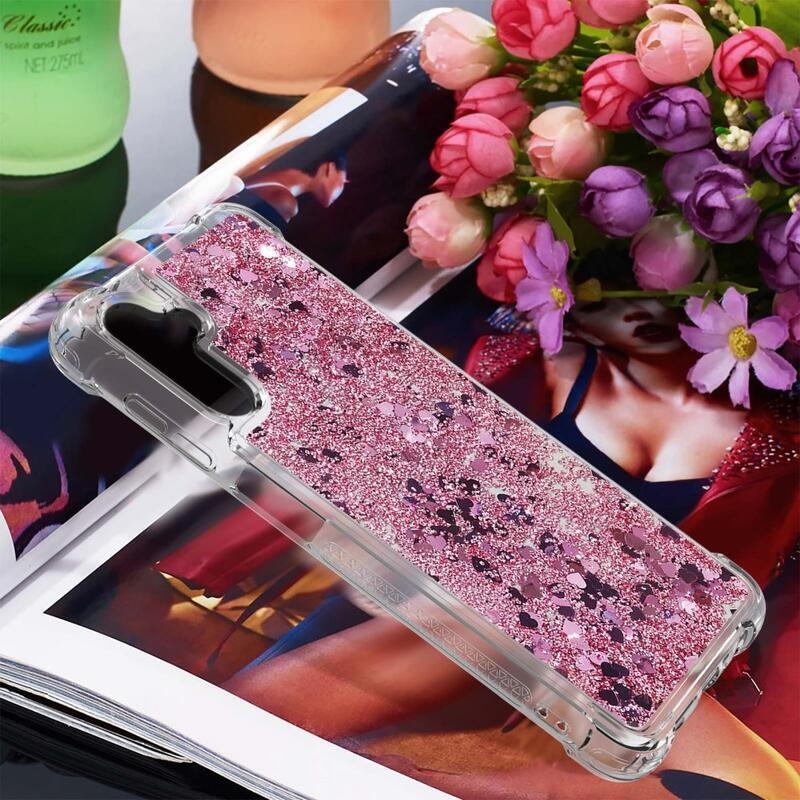 Glitter homokóra zselés tok Samsung Galaxy A34 5G - rózsaarany/szív
