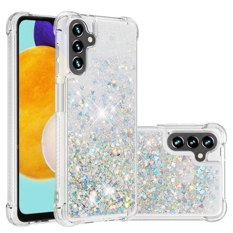 Csillogó homokóra zselés tok Samsung Galaxy A34 5G - ezüst/szív