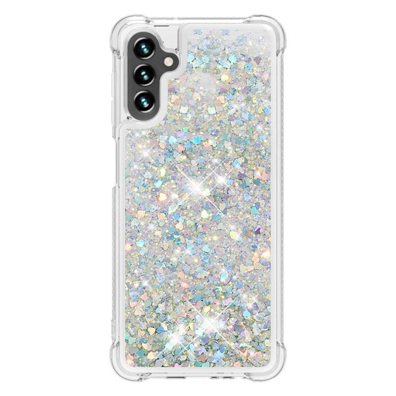 Csillogó homokóra zselés tok Samsung Galaxy A34 5G - ezüst/szív