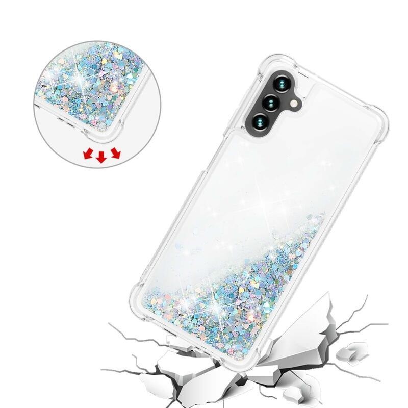 Csillogó homokóra zselés tok Samsung Galaxy A34 5G - ezüst/szív