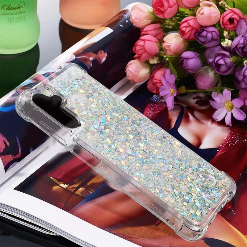 Csillogó homokóra zselés tok Samsung Galaxy A34 5G - ezüst/szív