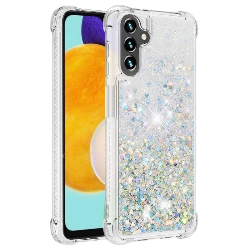 Csillogó homokóra zselés tok Samsung Galaxy A34 5G - ezüst/szív