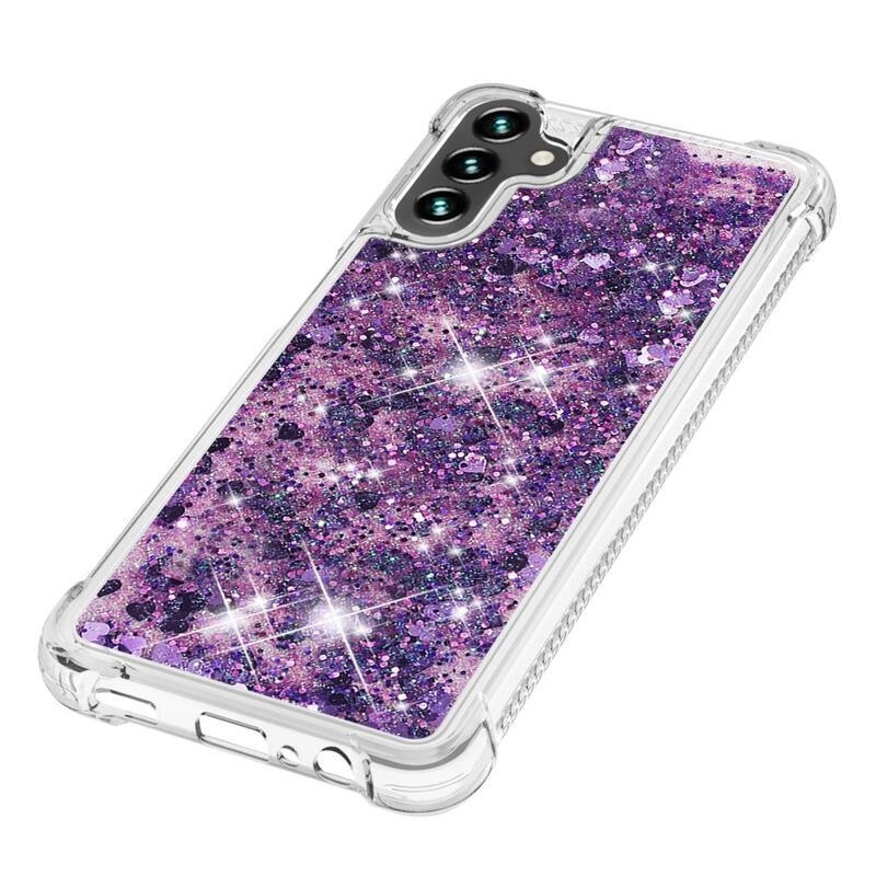 Glitter homokóra zselés tok Samsung Galaxy A34 5G - sötét lila/szív