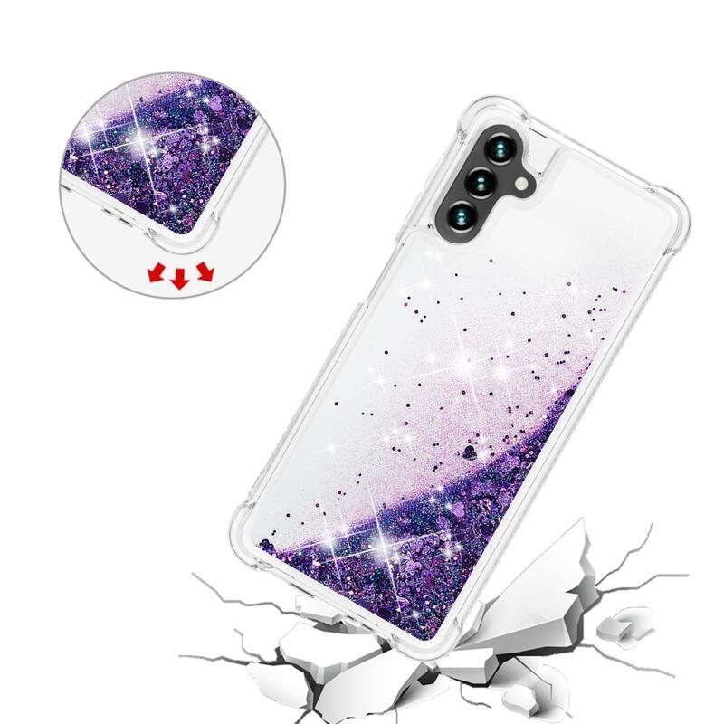 Glitter homokóra zselés tok Samsung Galaxy A34 5G - sötét lila/szív