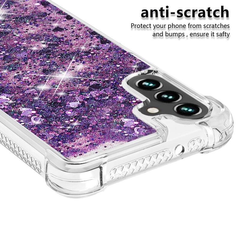 Glitter homokóra zselés tok Samsung Galaxy A34 5G - sötét lila/szív