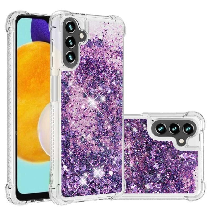 Glitter homokóra zselés tok Samsung Galaxy A34 5G - sötét lila/szív