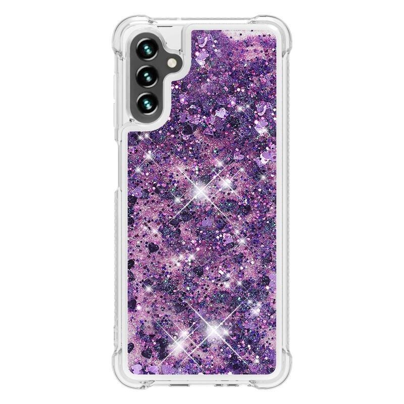 Glitter homokóra zselés tok Samsung Galaxy A34 5G - sötét lila/szív